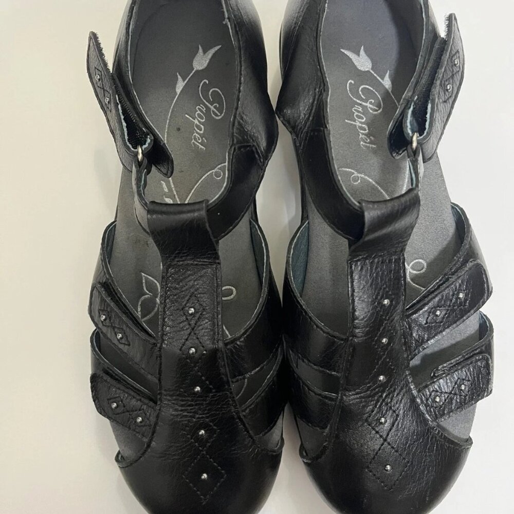 Propet black leather fisherman shoe/sandals ortholite womens 8 studded leather
